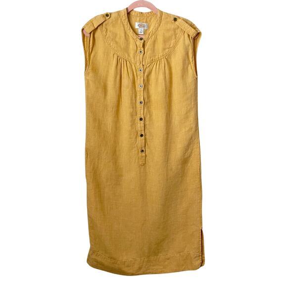 Talbots Dress Womens Size 8 Yellow Mini 100% Linen Tunic Shirt Beachy Lagenlook - Picture 1 of 11